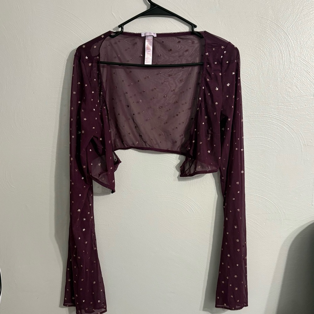Savage x Fenty Sheer Burgundy Star-Patterned Women's Top Bolero Coverup Maroon